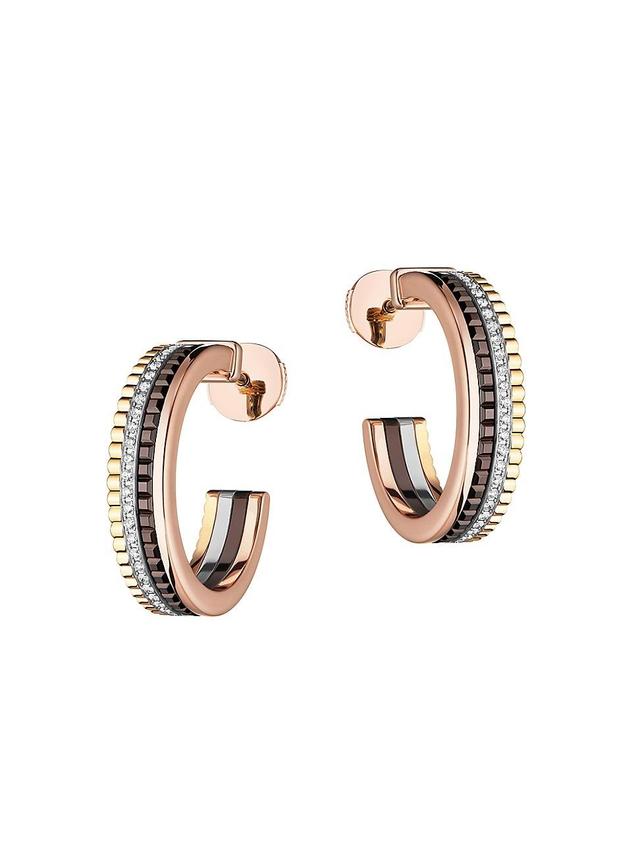 Womens Quatre Classique Tri-Tone 18K Gold & 0.28 TCW Diamond Hoop Earrings Product Image