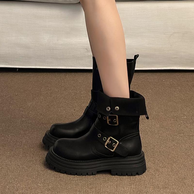 Platform Buckled Mid Calf Boots product image