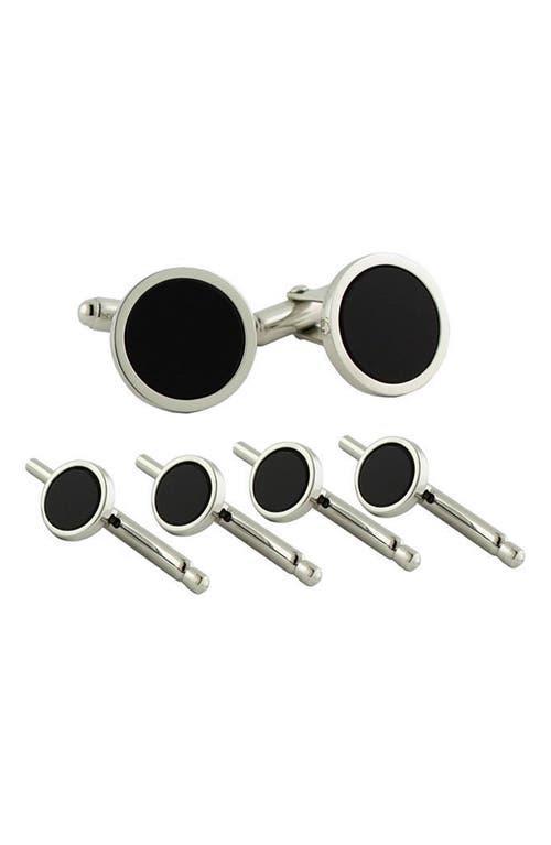 Mens 6-Piece Sterling Silver & Onyx Stud & Cufflink Set Product Image