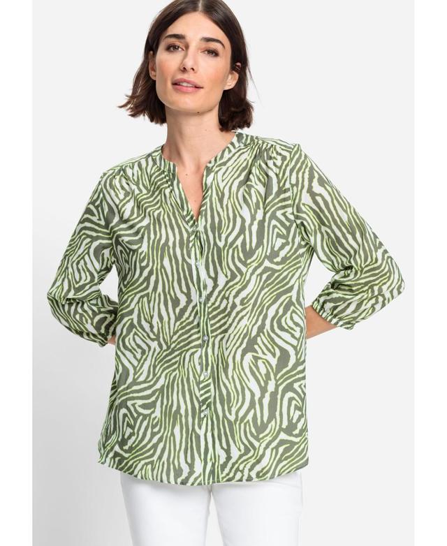 Olsen Womens Cotton Viscose 3/4 Sleeve Zebra Print Tunic Shirt Product Image