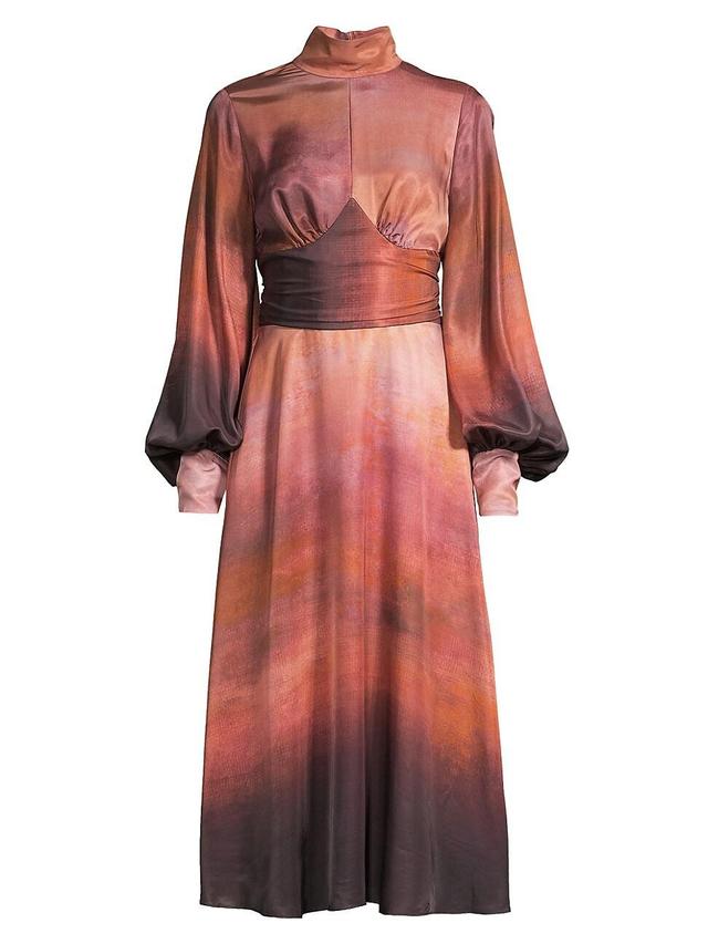 Womens Printed Satin Midi-Dress Product Image