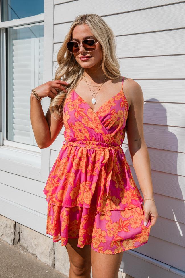 Erase The Past Pink and Orange Floral Mini Dress FINAL SALE Product Image