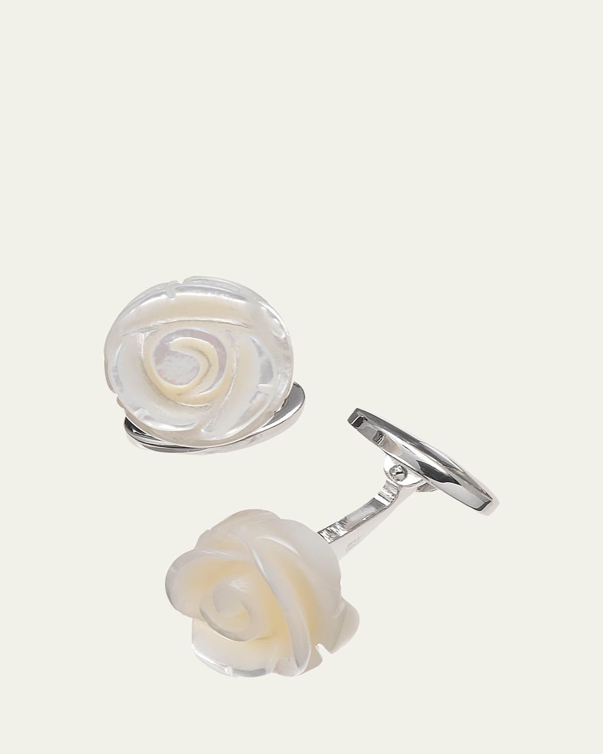 Mens Sterling Silver & Carved Mother-of-Pearl Rose Cufflinks Product Image