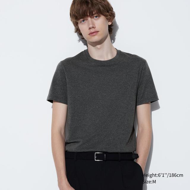 Mens Dry Color Crew Neck T-Shirt with Quick-Drying Dark Gray 3XL UNIQLO US Product Image