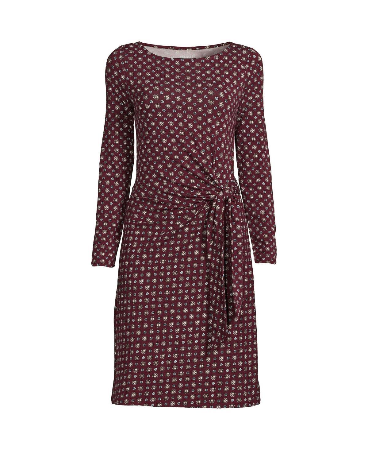 Lands End Womens Long Sleeve Lightweight Cotton Modal Boatneck Tie Waist Dress Product Image