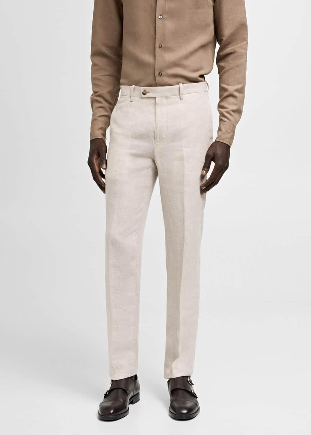 MANGO MAN - Slim fit suit pants 100% linen beigeMen Product Image