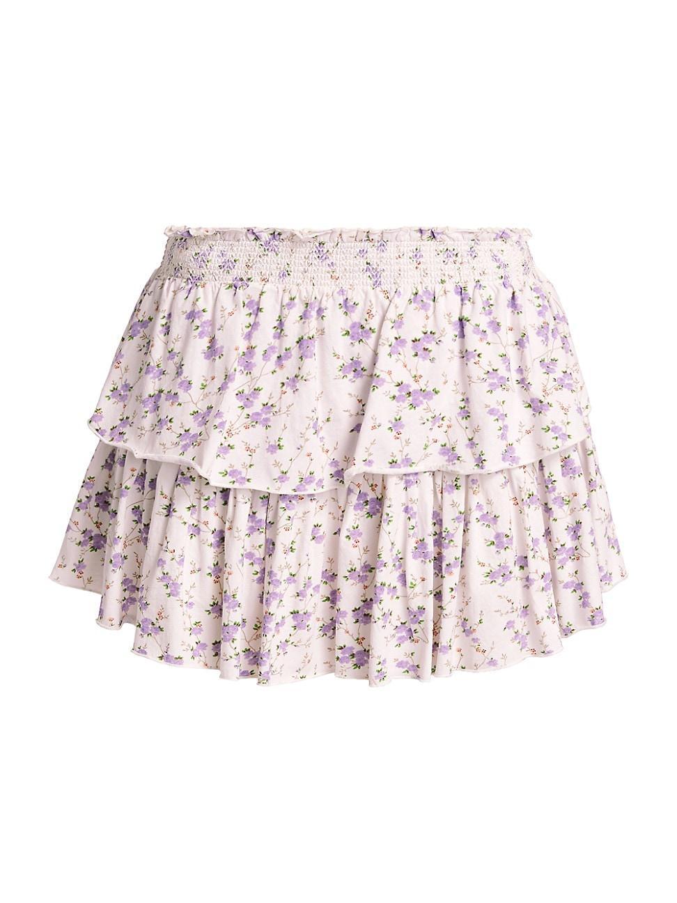 Womens Floral Cotton Ruffled Miniskirt product image