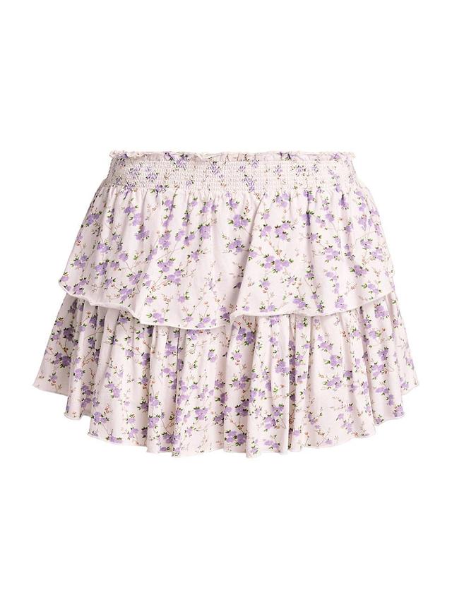 Womens Floral Cotton Ruffled Miniskirt Product Image