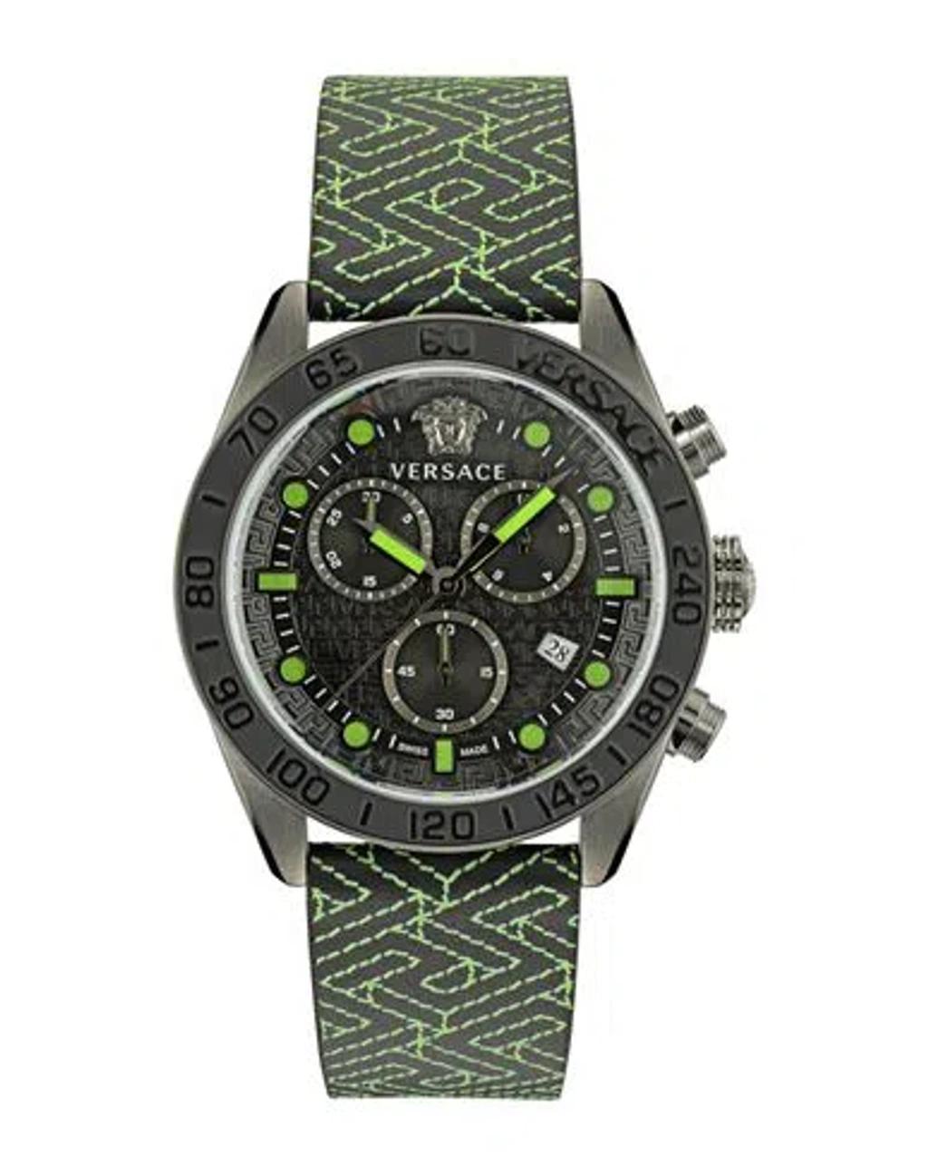 VERSACE Greca Dome Chrono Leather Watch Man Wrist Watch Grey Size - Calfskin In Multi Product Image