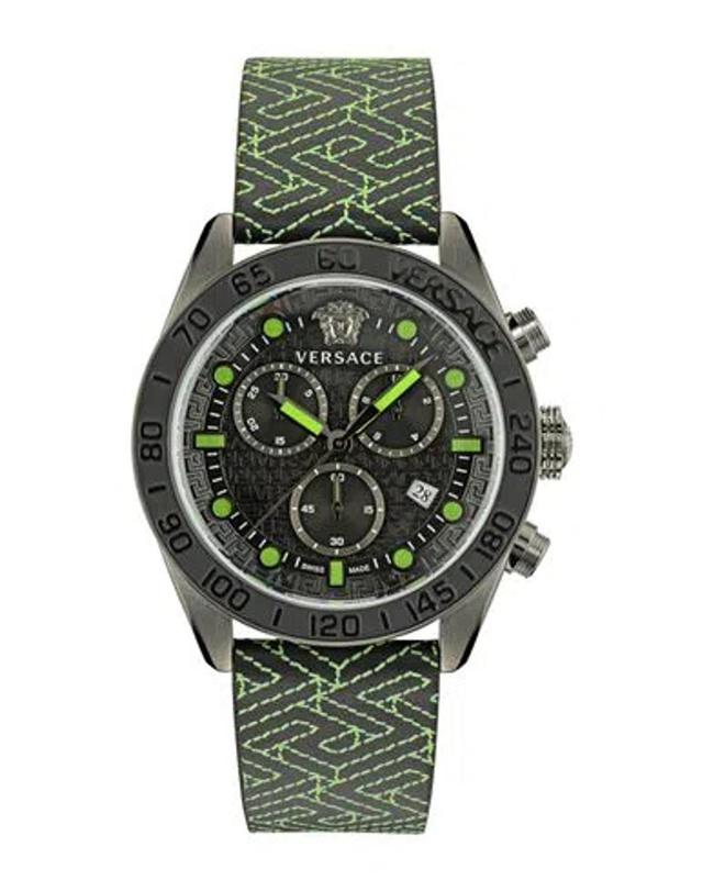 VERSACE Greca Dome Chrono Leather Watch Man Wrist Watch Grey Size - Calfskin In Multi Product Image