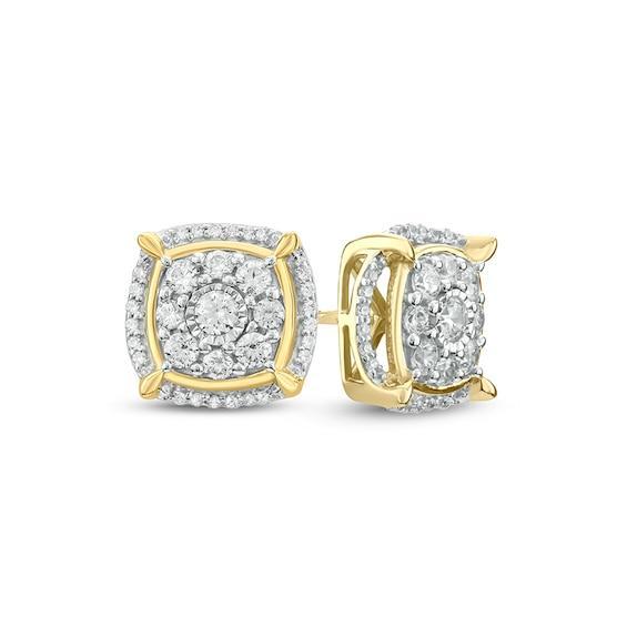 Men's 1 CT. T.w. Composite Diamond Cushion Frame Stud Earrings in 10K Gold Product Image