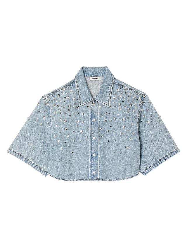 Womens Rhinestone Cropped Shirt Product Image