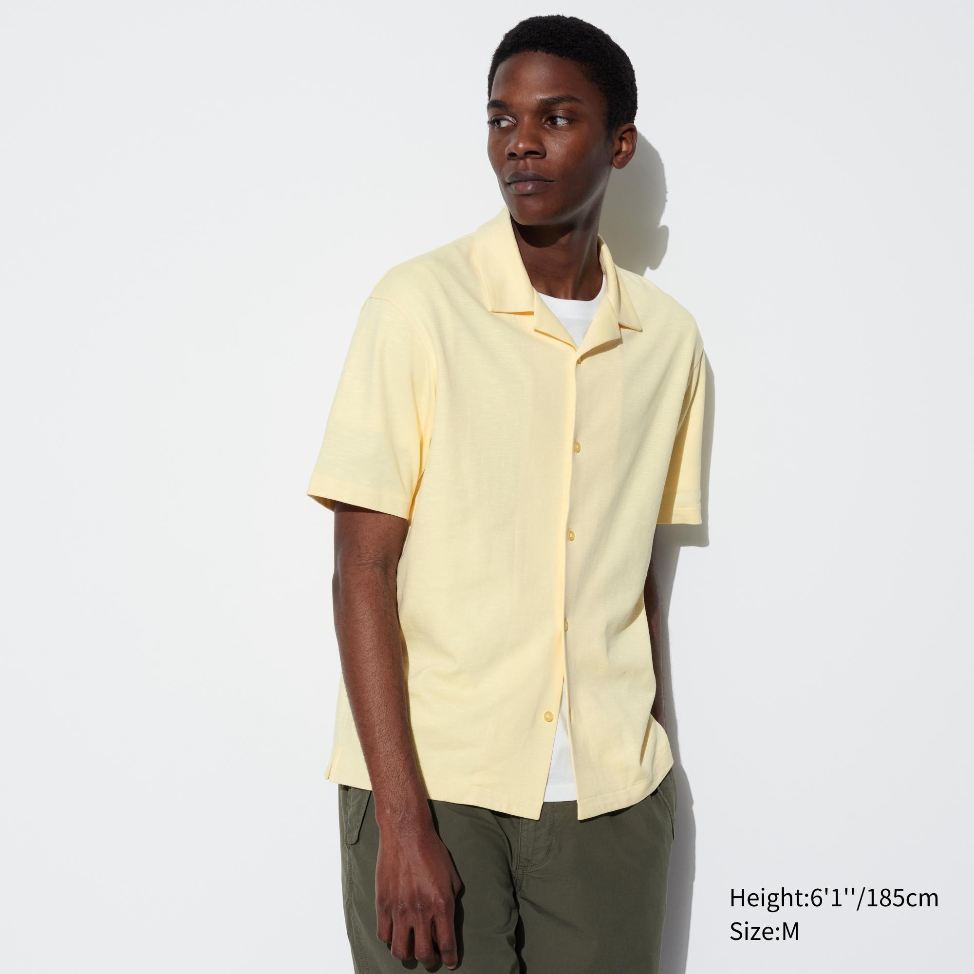 Mens Airism Cotton Full Open Polo Shirt (Open Collar) Yellow XL UNIQLO US Product Image