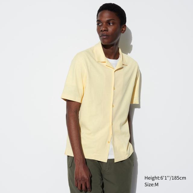 Mens Airism Cotton Full Open Polo Shirt (Open Collar) Yellow 2XL UNIQLO US Product Image