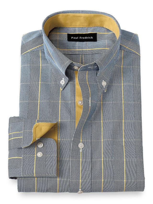 Tailored Fit Non-iron Cotton Glen Plaid Dress Shirt With Contrast Trim Product Image