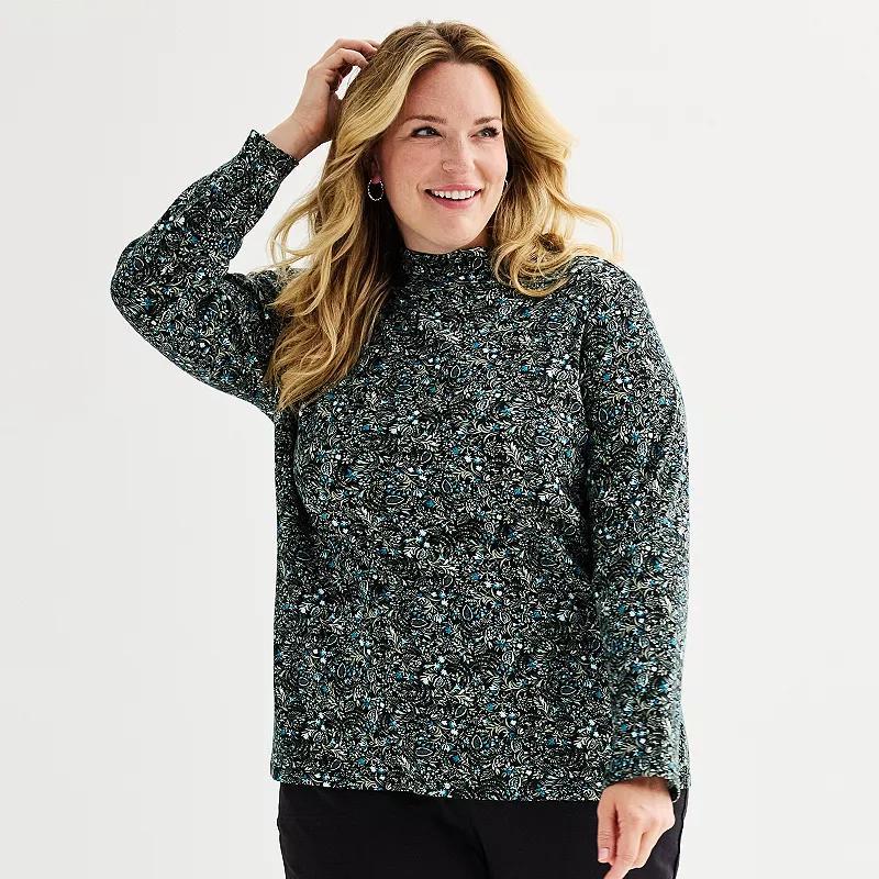 Plus Size Croft & Barrow Essential Long-Sleeve Mockneck Top, Womens Product Image