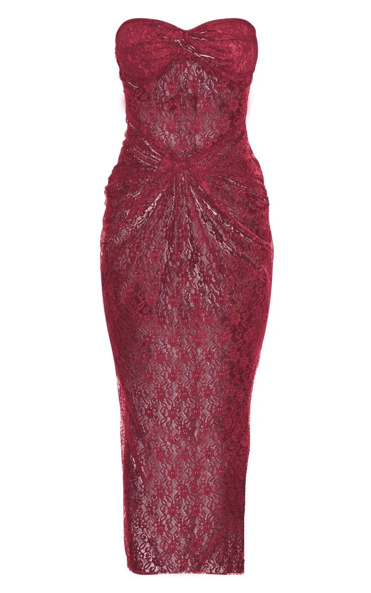 Cherry Red Lace Knot Detail Bandeau Maxi Dress Product Image