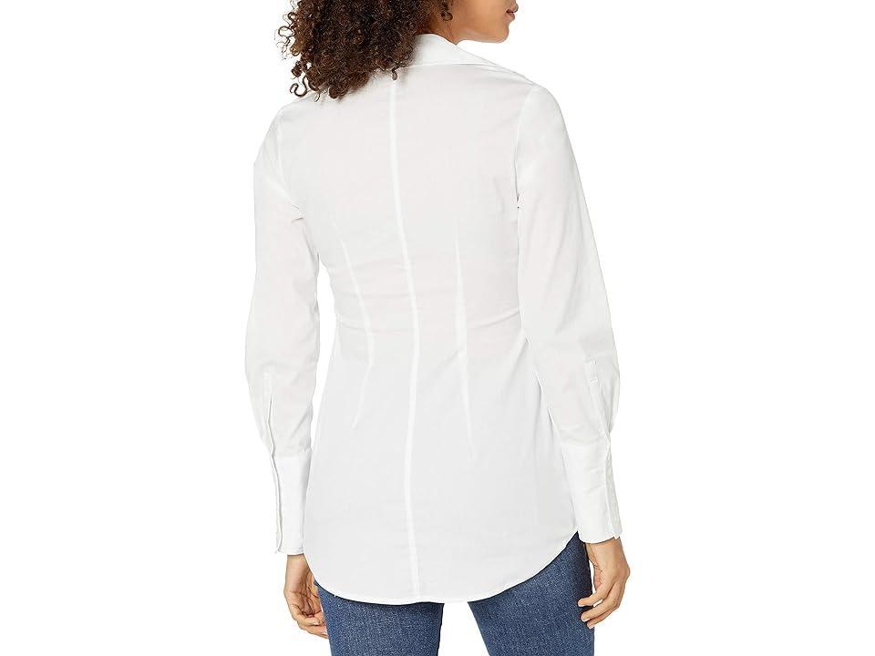 Calvin Klein Women's V-Neck Ruched Front Poplin Button Down Women's Clothing Product Image