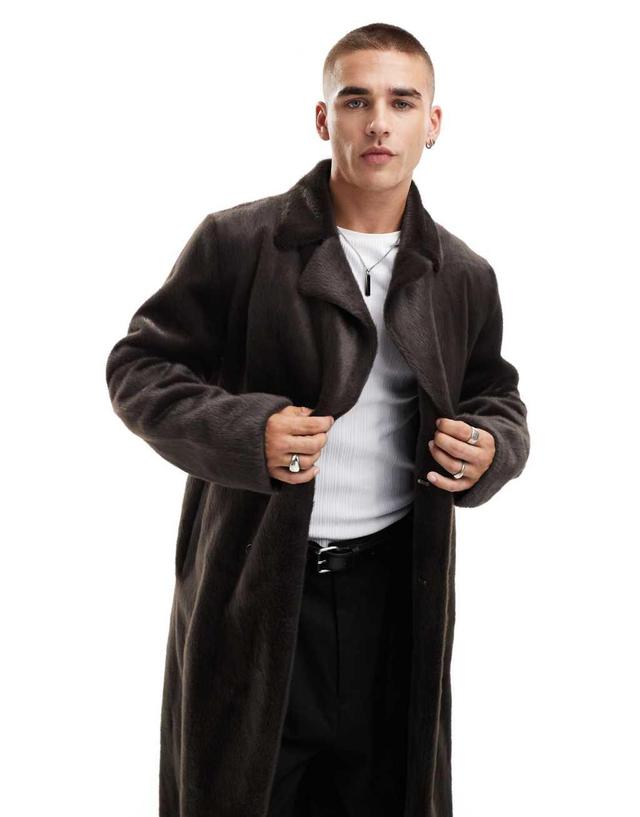 ASOS DESIGN faux fur overcoat in brown Product Image