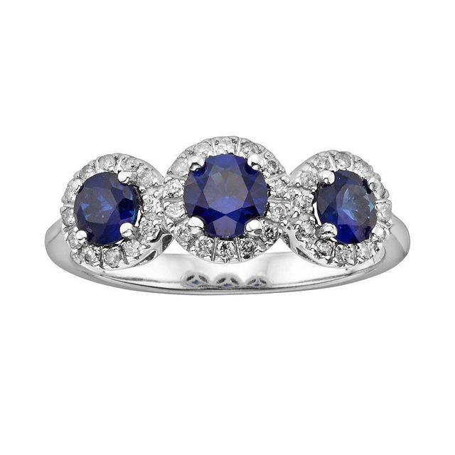 The Regal Collection 14k White Gold Genuine Sapphire and 1/5-ct. T.W. IGL Certified Diamond 3-Stone Frame Ring, Womens Blue Product Image