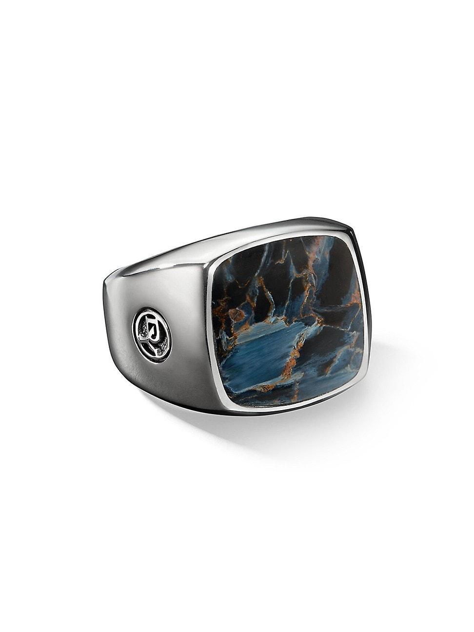 Mens Exotic Stone Signet Ring in Sterling Silver Product Image