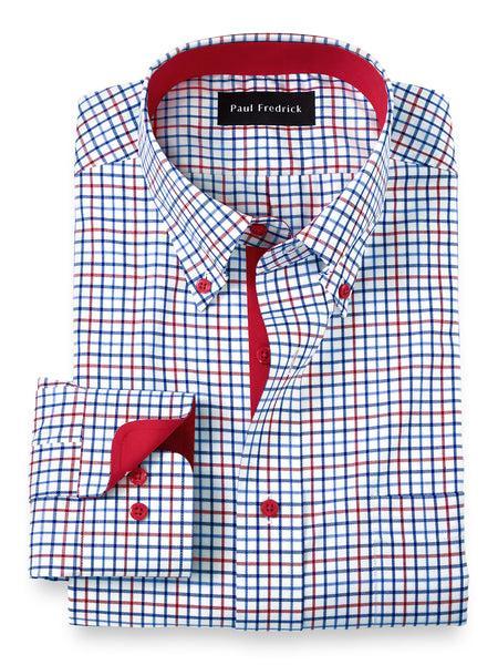 Non-iron Cotton Tattersall Dress Shirt With Contrast Trim Product Image