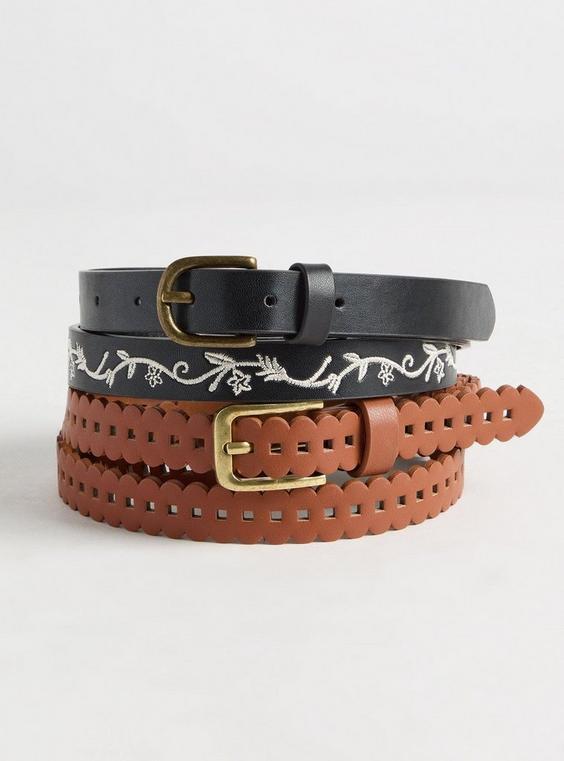 Embroidered And Scallop Belt Duo Product Image