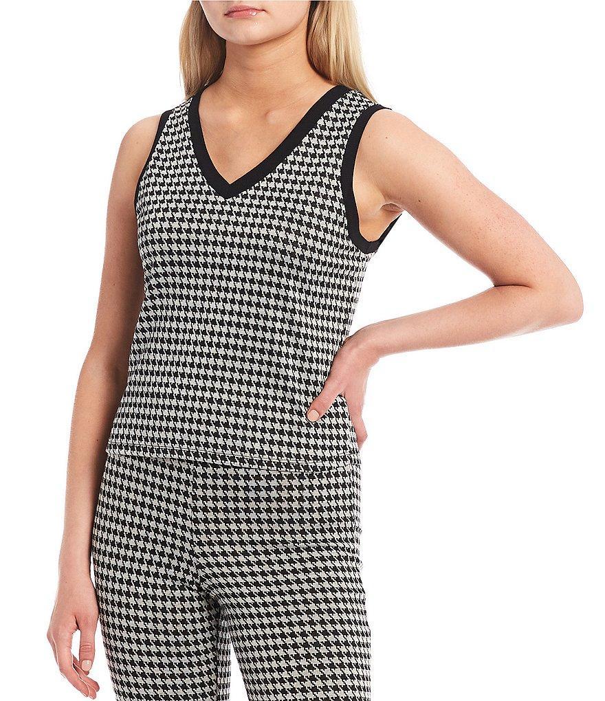 I.N. San Francisco Coordinating V-Neck Houndstooth Double Knit Sweater Vest Product Image