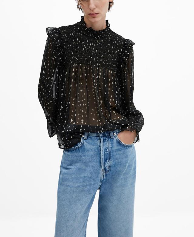 MANGO - Ruffles printed blouse blackWomen Product Image