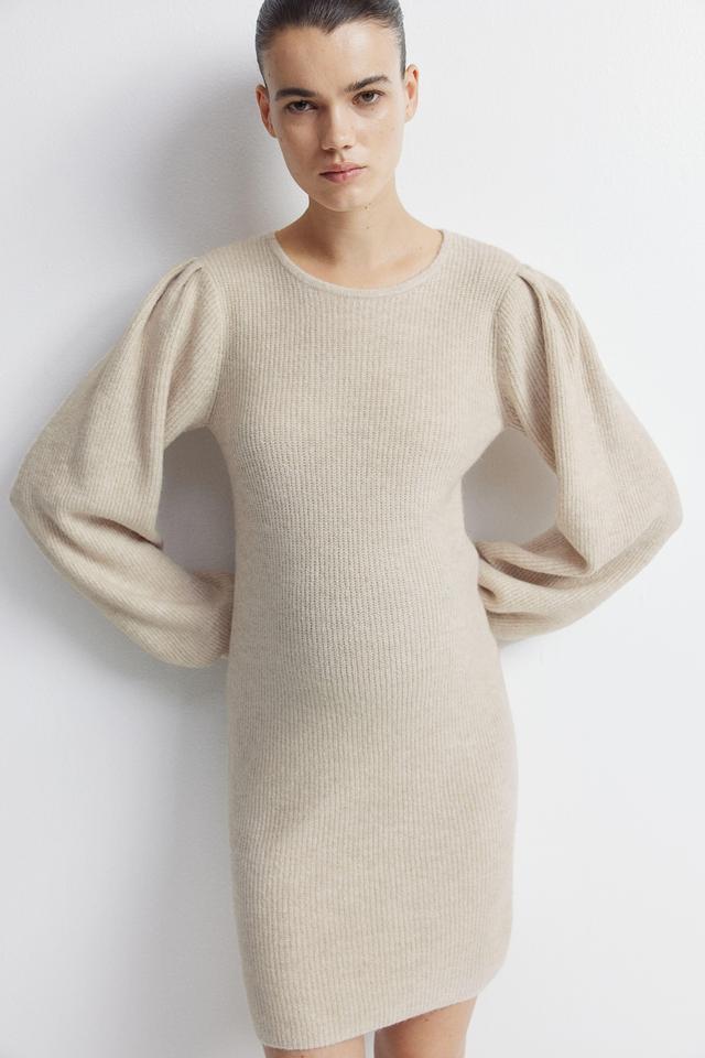 MAMA Balloon-Sleeved Rib-Knit Dress Product Image