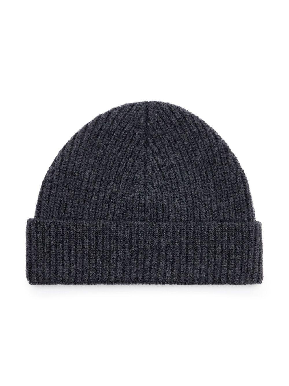 Ami Paris Paris Logo-embroidered Ribbed-knit Beanie In Grey Product Image