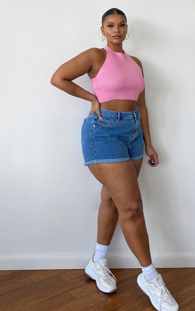 Plus Pink Knitted Halterneck Crop Top Product Image