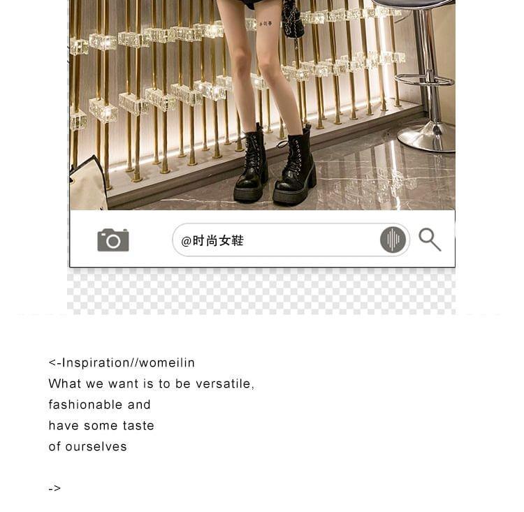 Faux Leather Block Heel Platform Short Boots Product Image