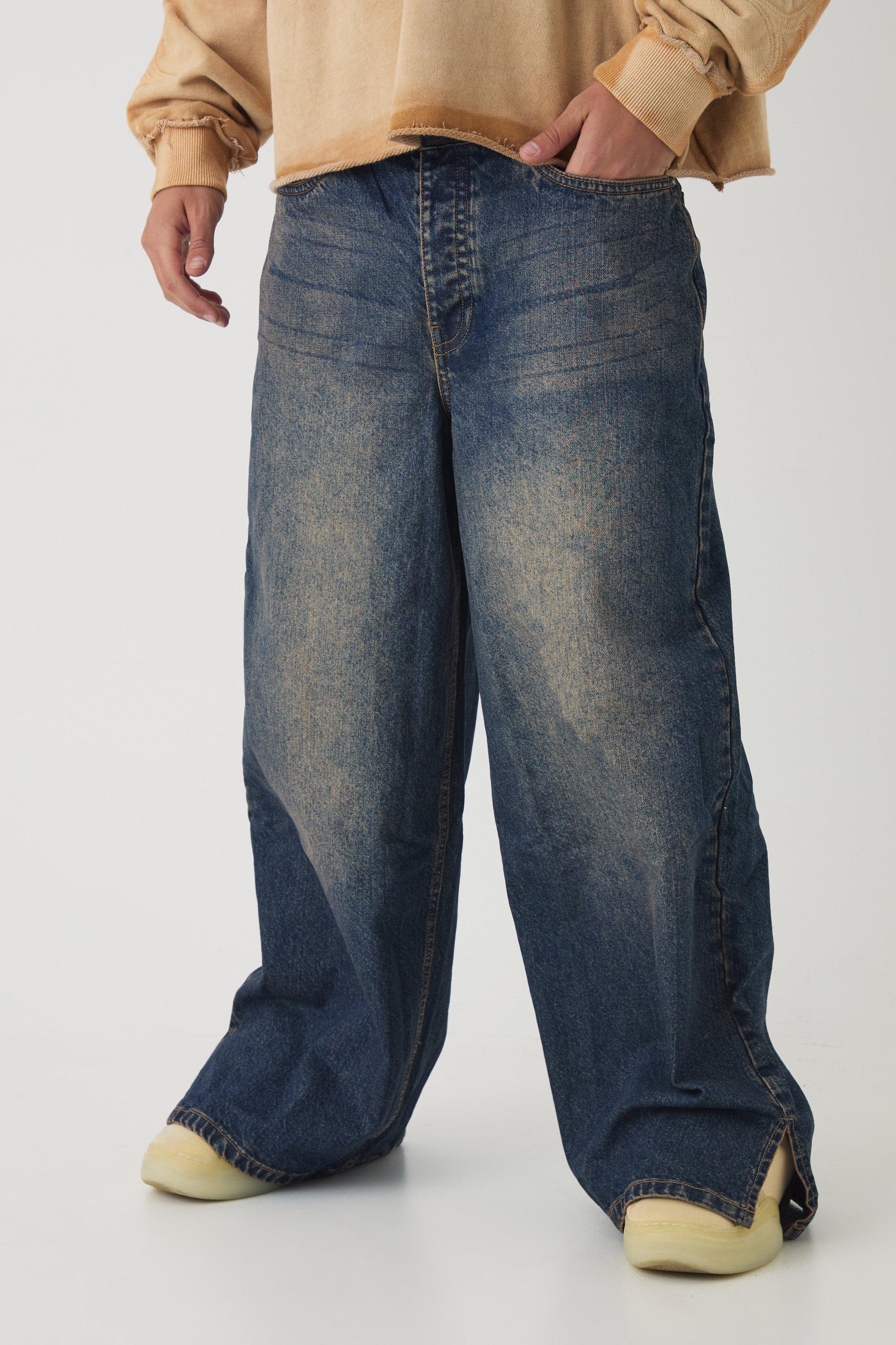 Baggy Rigid Extreme Washed Split Hem Denim Jeans | boohooMAN USA product image