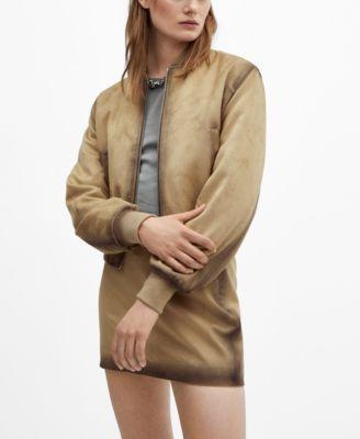 Mango Womens Worn Leather-Effect Bomber Jacket Product Image