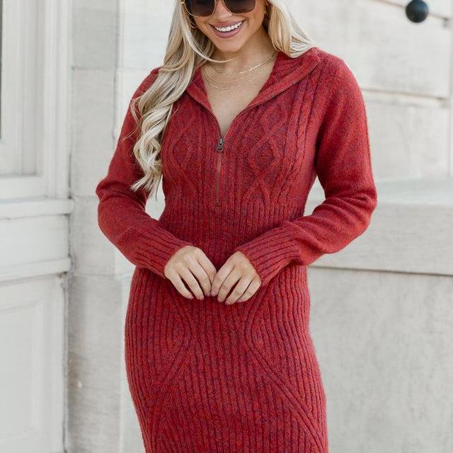 Blessing In Disguise Red Quarter Zip Sweater Mini Dress FINAL SALE Product Image