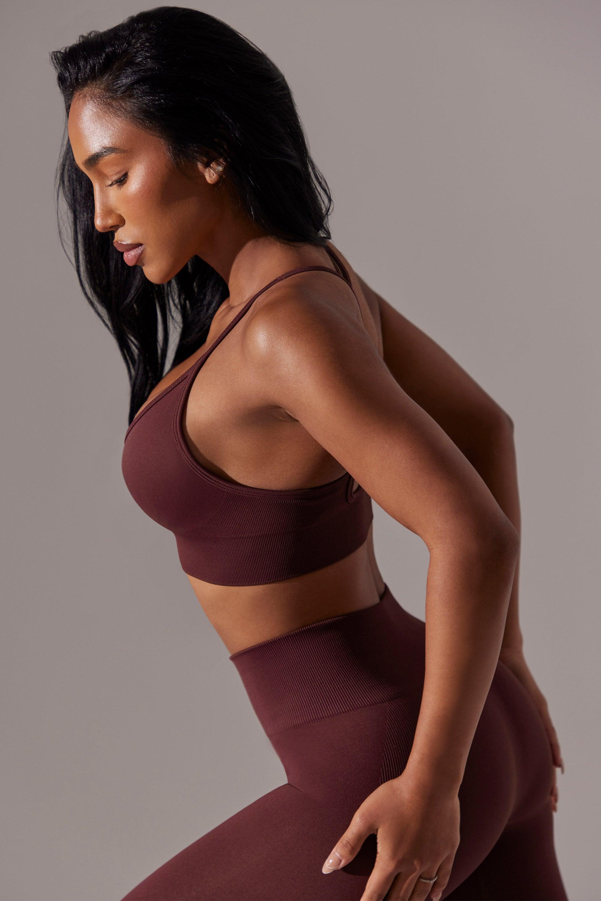 Scoop Neck Multi Strap Sports Bra in Burgundy Product Image