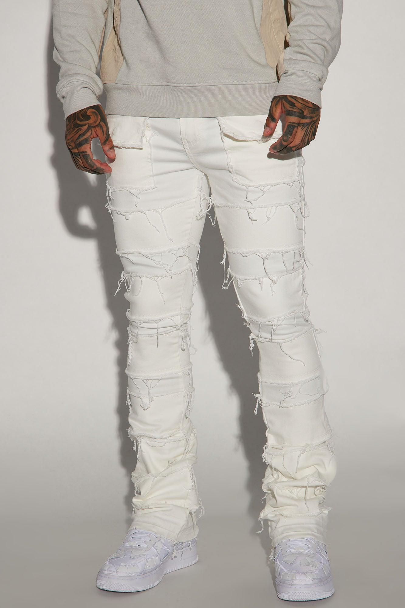 Keep It Going Fray Stacked Skinny Flare Jeans - White Product Image