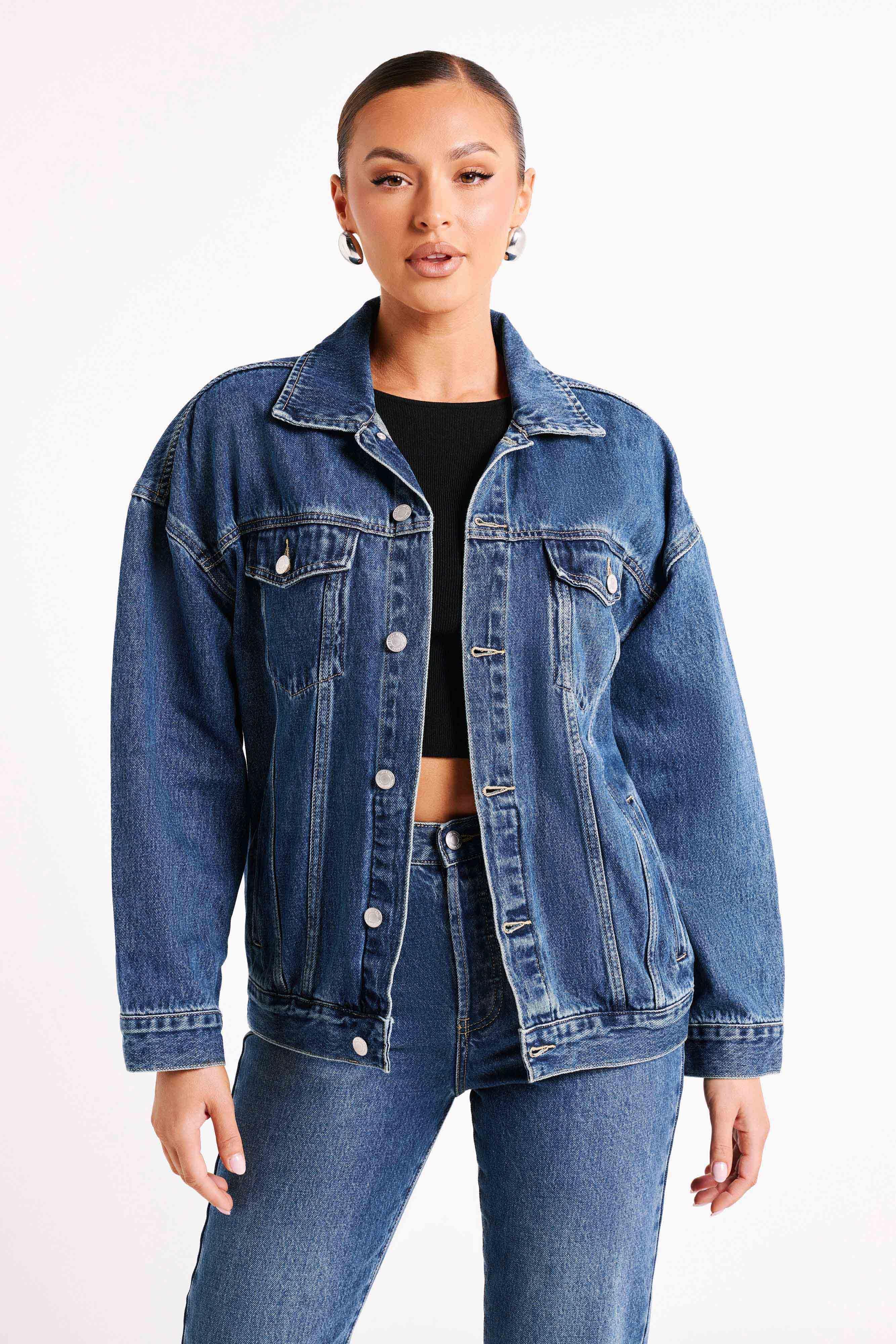 Sion Oversized Denim Jacket - Dark Blue Product Image