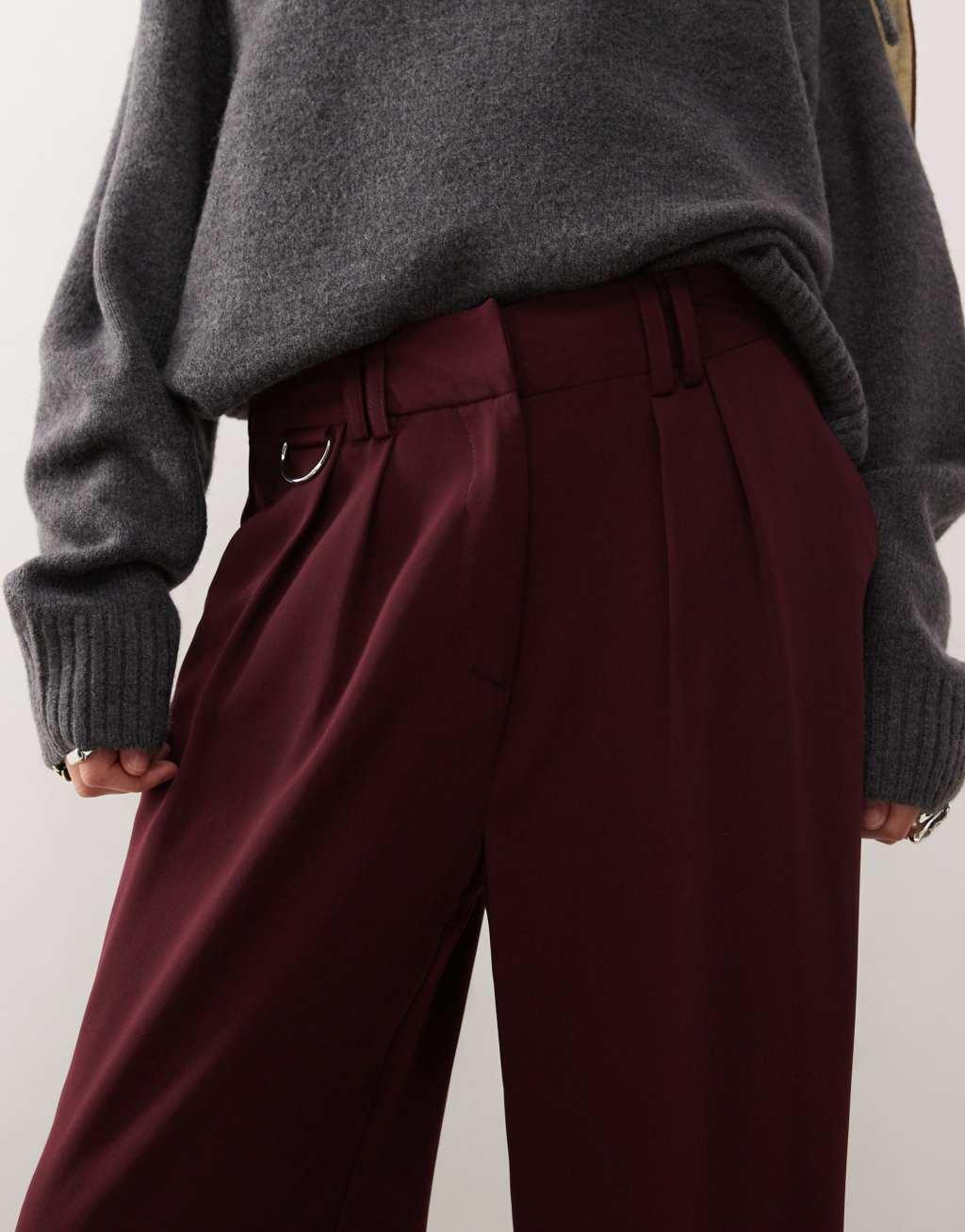 COLLUSION tailored wide leg pants in wine Product Image