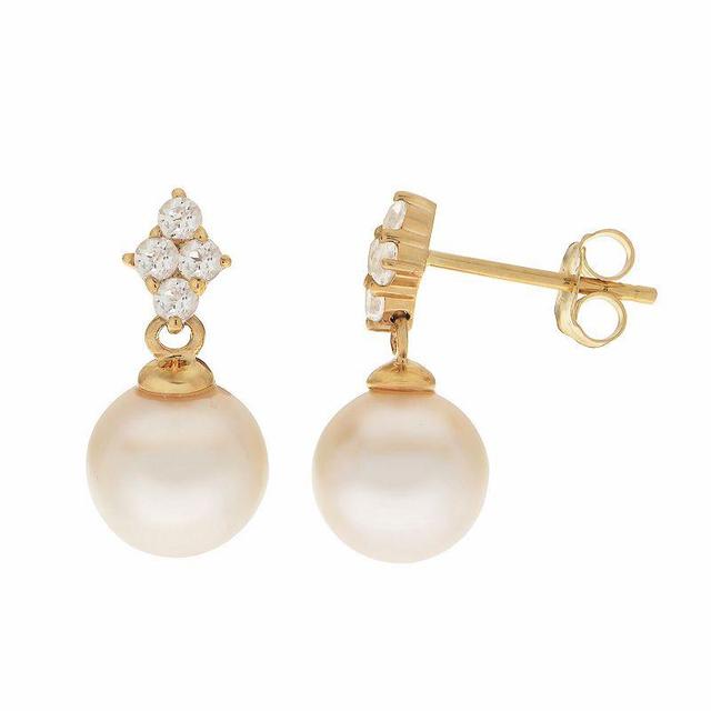 PearLustre by Imperial 14k Gold Freshwater Cultured Pearl & White Topaz Drop Earrings, Womens Product Image