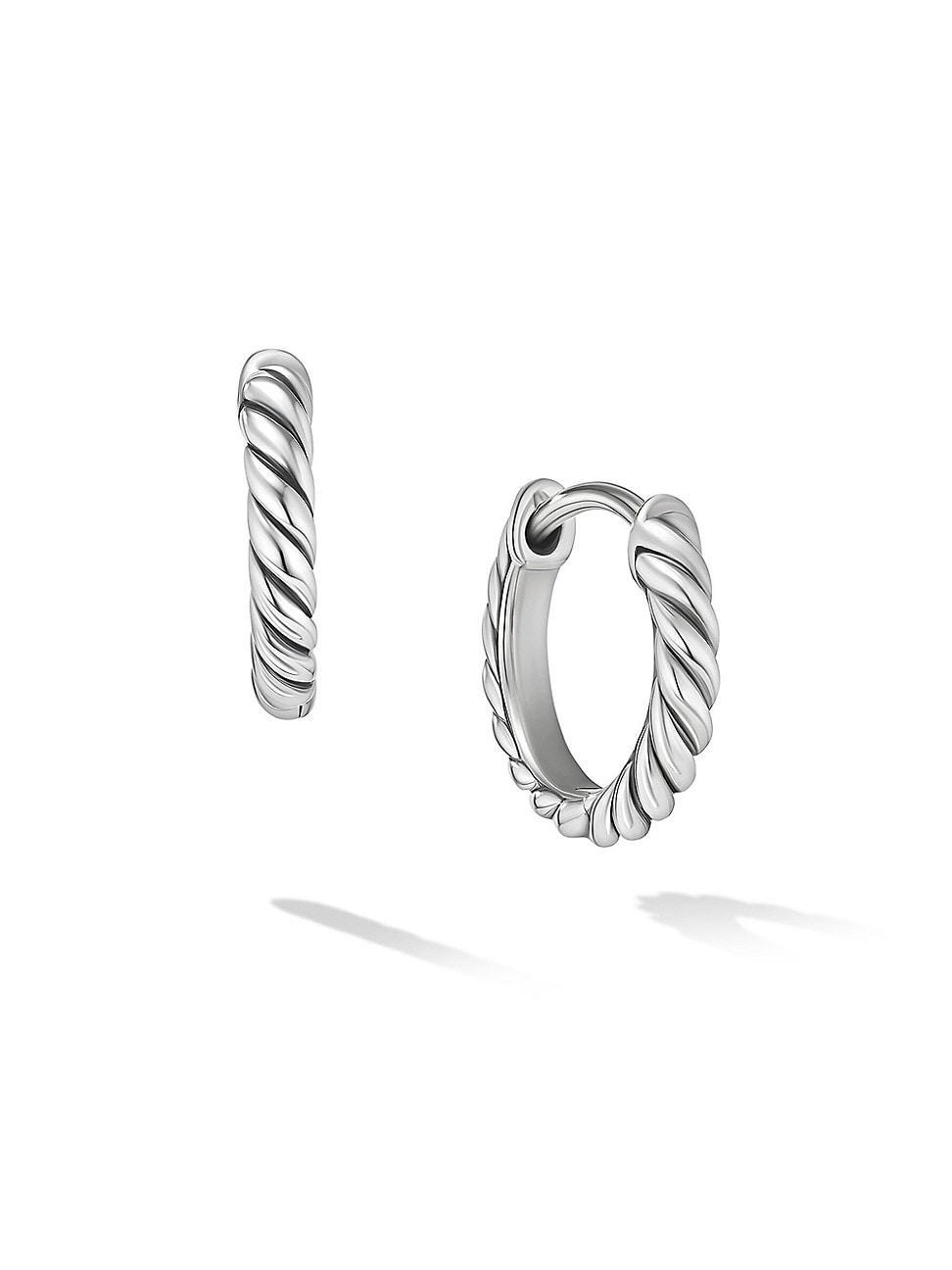 Womens Sculpted Cable Huggie Hoop Earrings In Sterling Silver Product Image