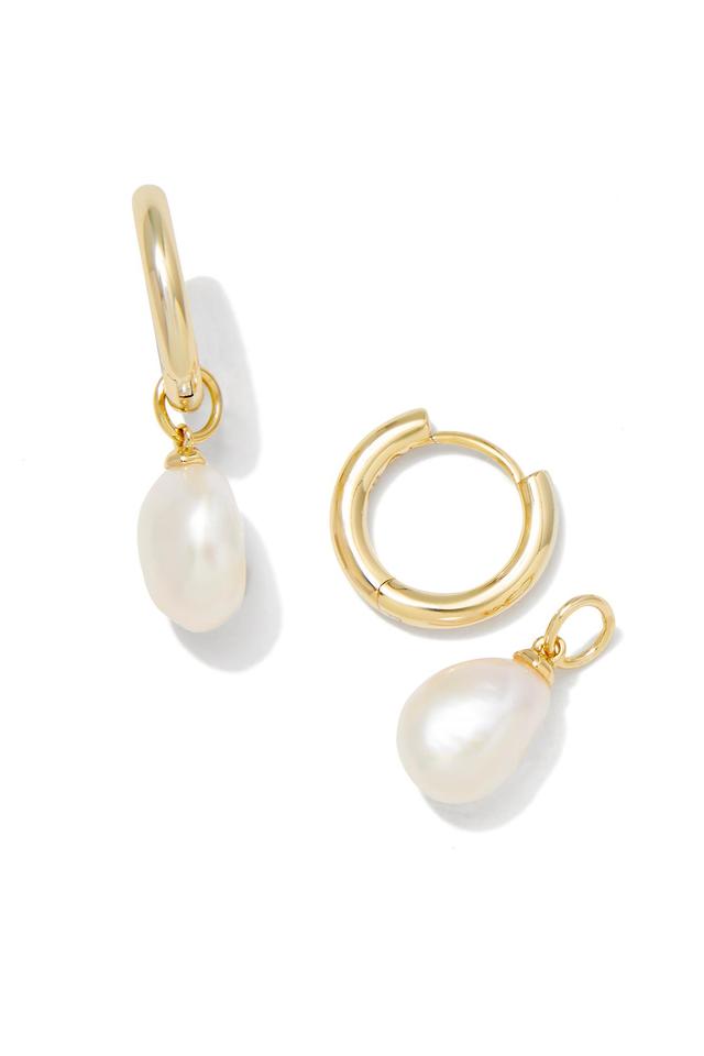 KENDRA SCOTT Willa Gold Pearl Huggie Earrings Gold White Pearl Product Image