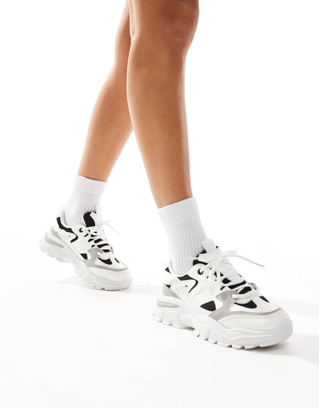 SEQWL chunky sneakers in silver with black details  Product Image