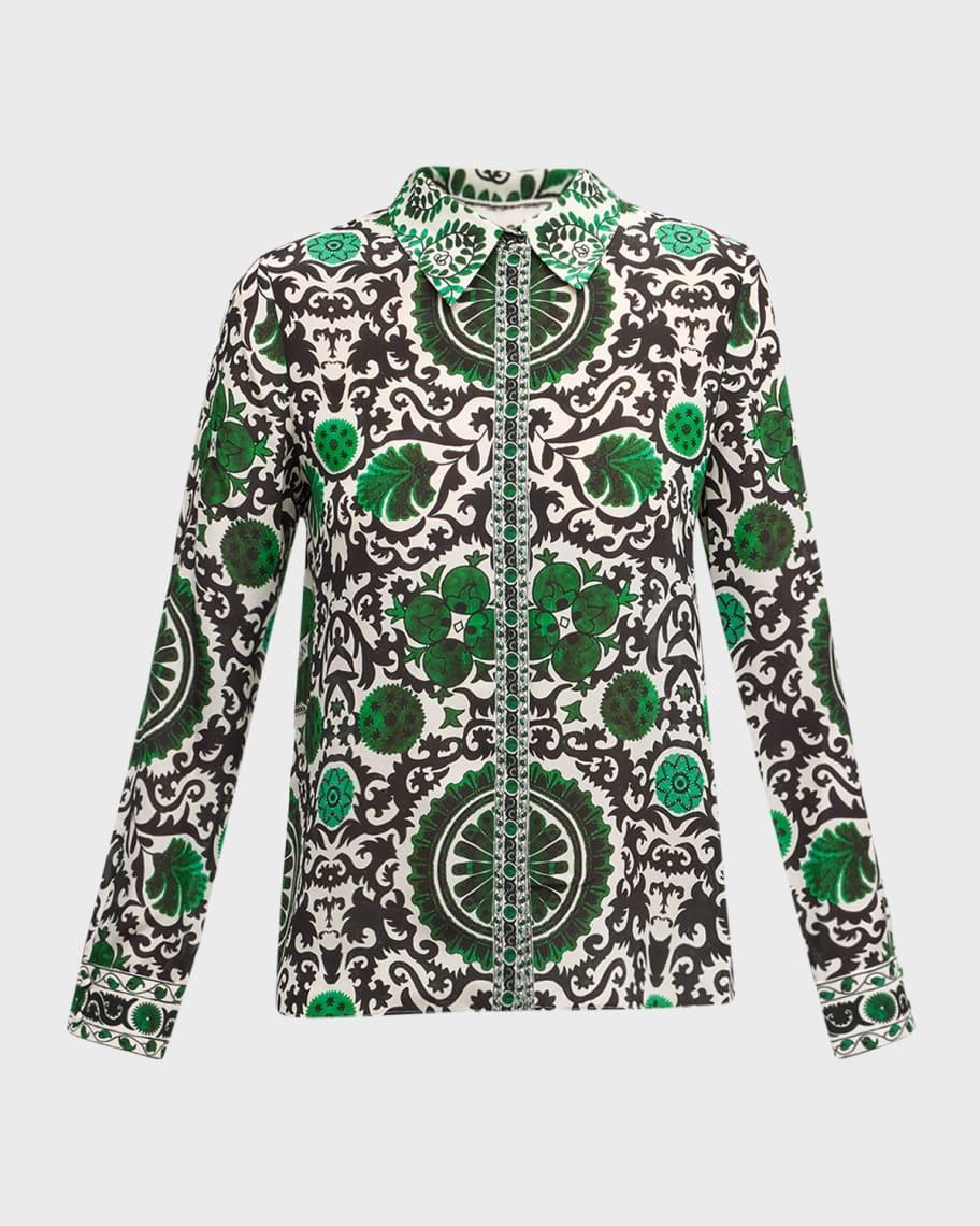 Willa Printed Silk Placket Top Product Image