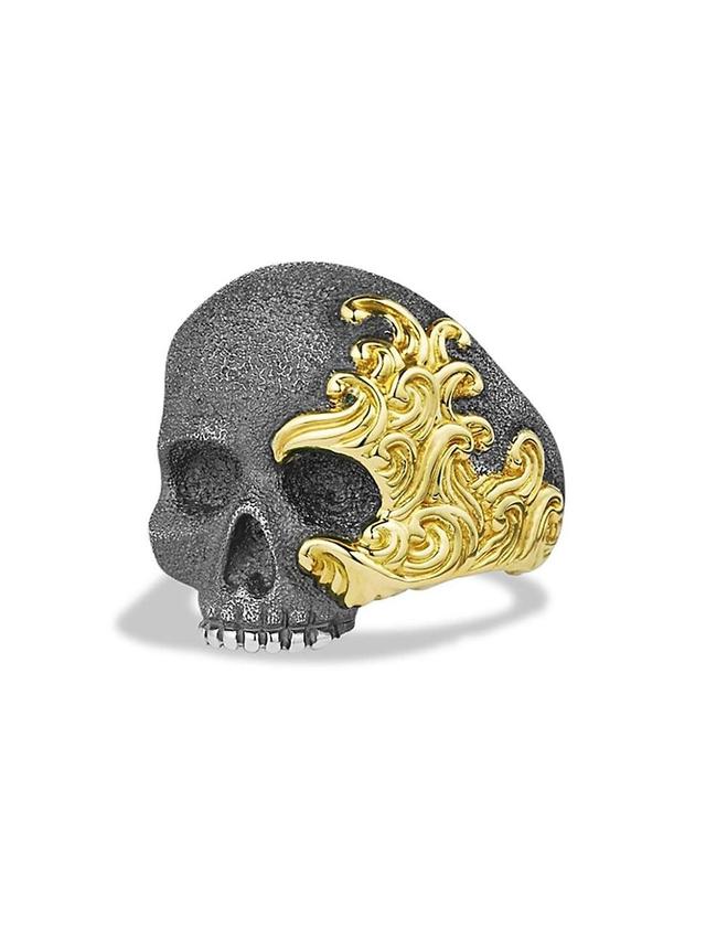 Mens Waves Skull Ring In Sterling Silver Product Image