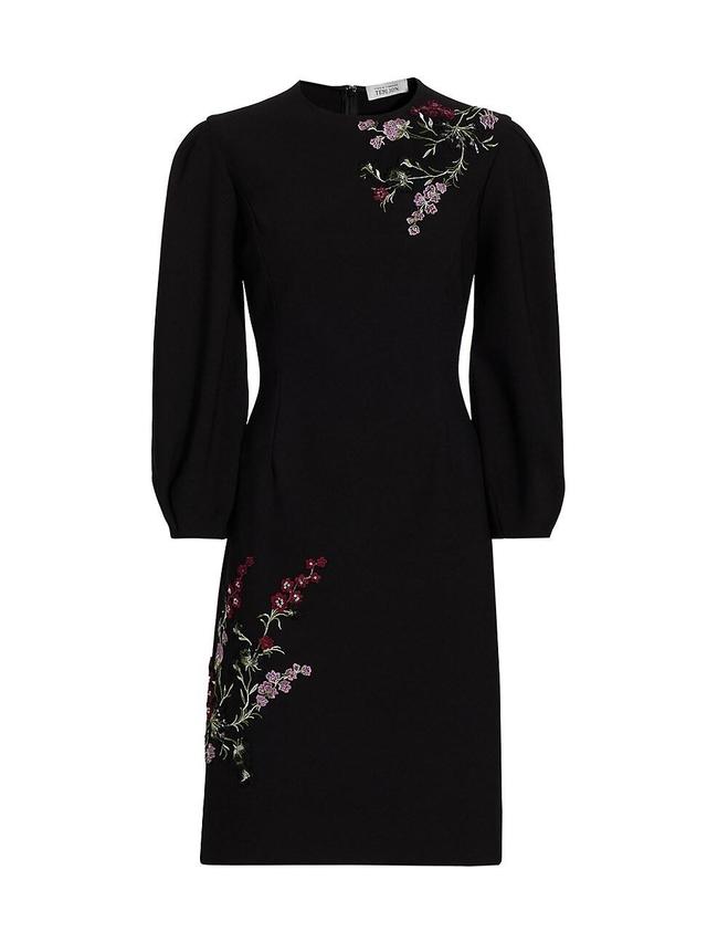 Womens Embroidered Crepe Cocktail Dress Product Image