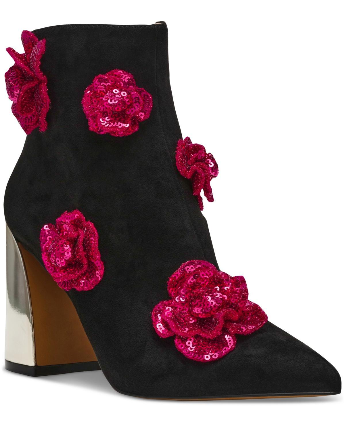 Betsey Johnson Womens Finlee Rosette Flare-Heel Dress Booties Product Image