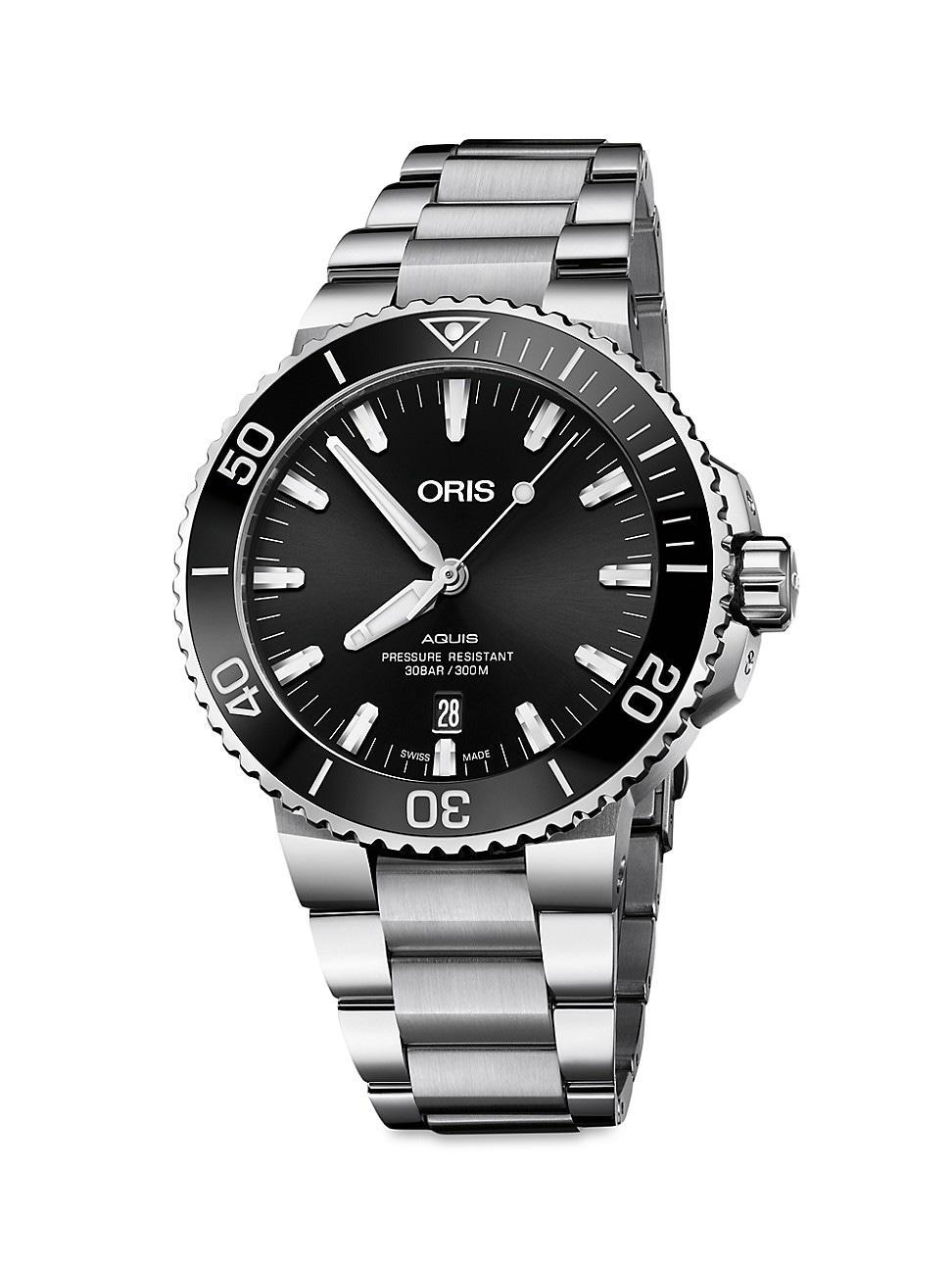 Mens Aquis Date Stainless Steel Bracelet Watch Product Image