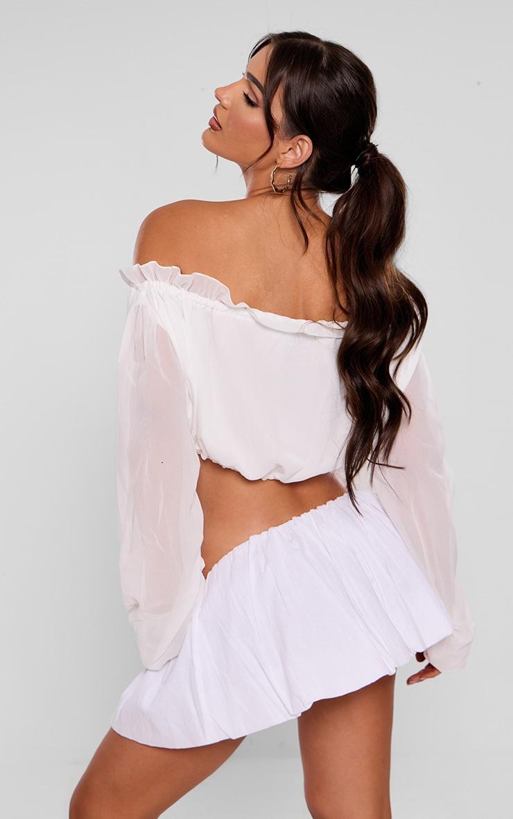 White Tie Front Long Sleeve Chiffon Ruffle Top Product Image